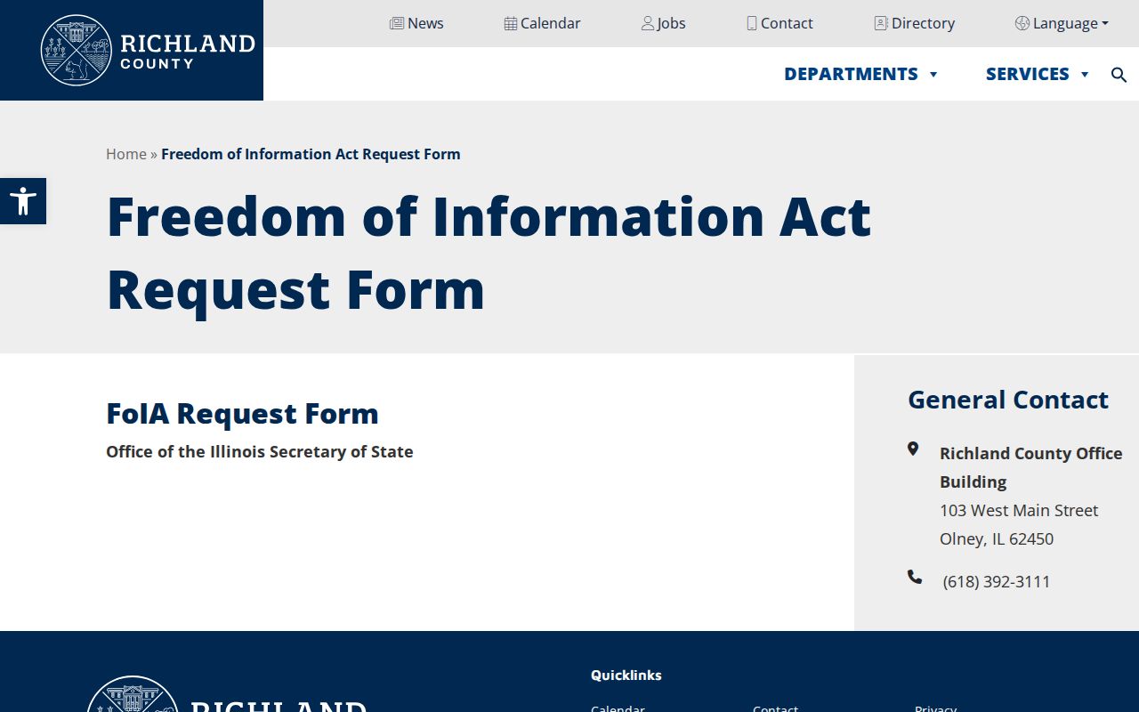 Richland County FOIA request route for booking and arrest records