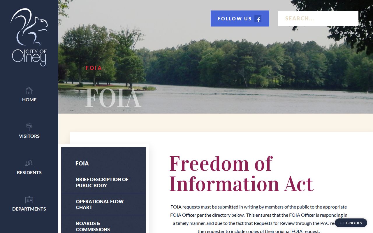 Olney Police FOIA instructions for Richland County booking records