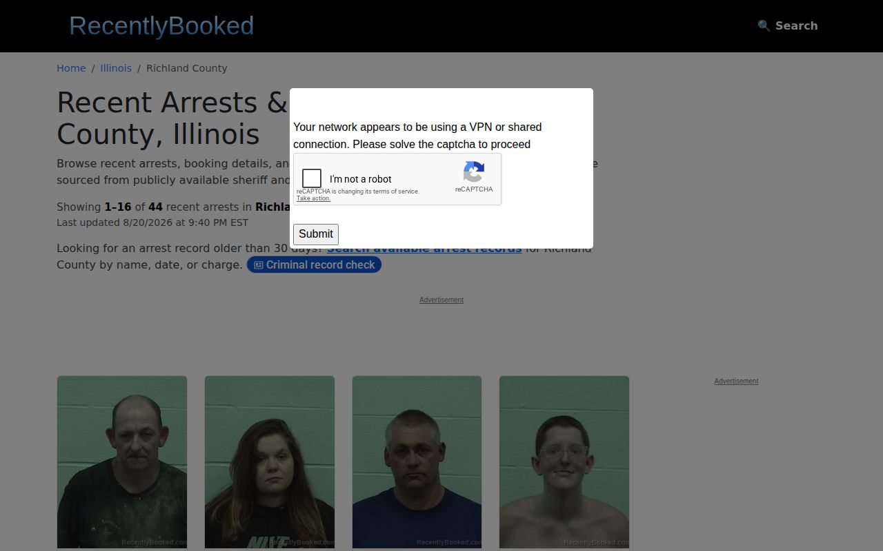Richland County unofficial recent-news source and booking record context
