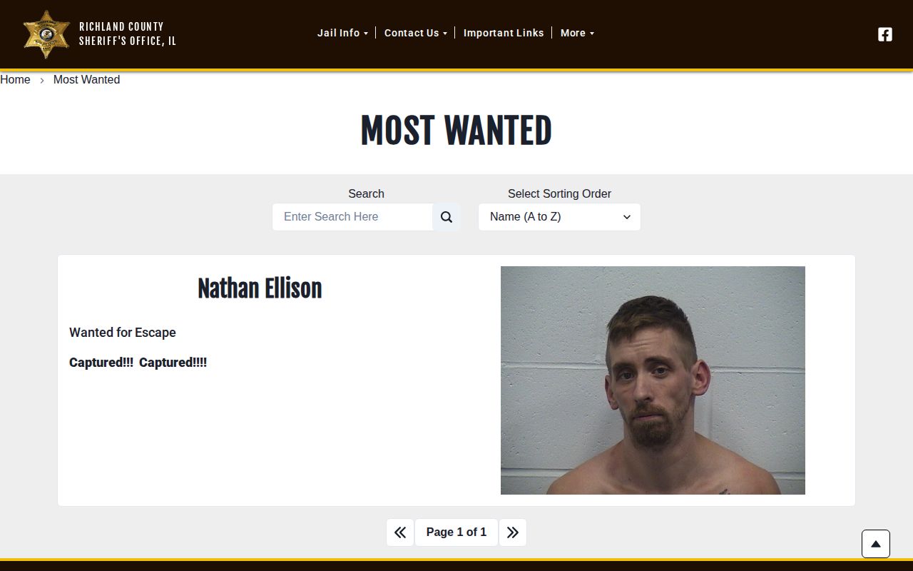 Richland County official public-safety policy context for a wanted notice