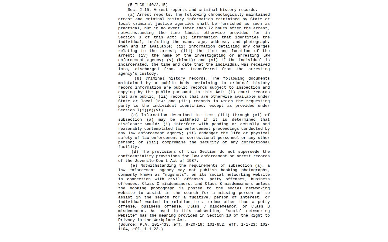 Illinois arrest-information statute context for Richland County records